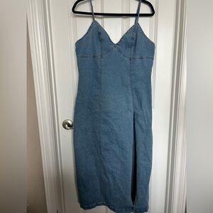 Habitual Denim Midi Slip Dress in Light Blue